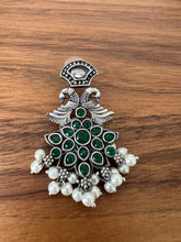 Silver bird earring with stones and pearls